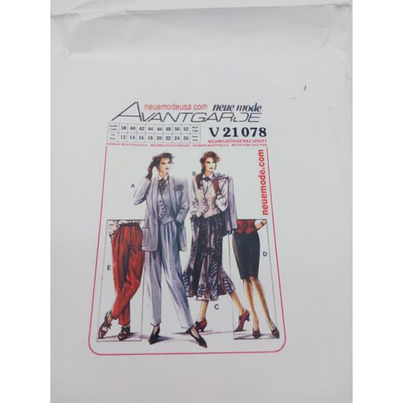 Pattern Neue Mode Avantgarde V21078 Y2K Ladies Suit Pant Jacket Vest Skirt 12-26 - Picture 2 of 6